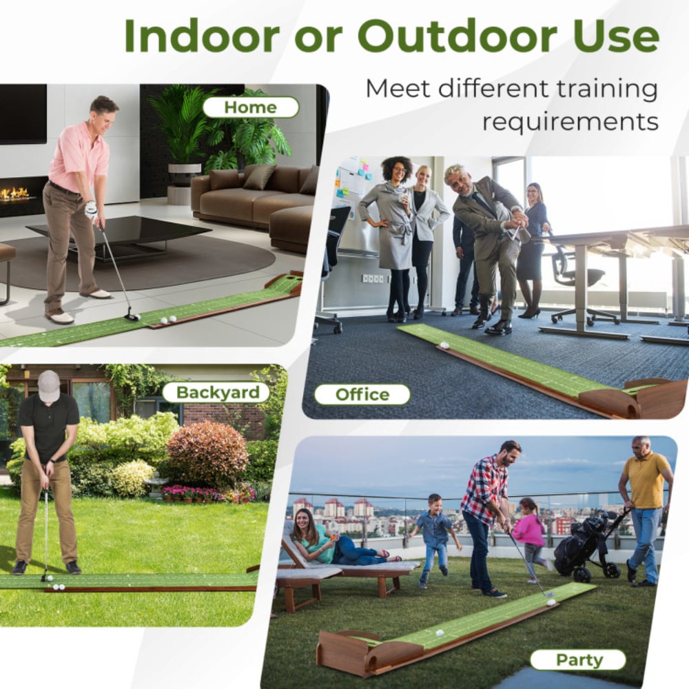 Golf Putting Mat Practice Training Aid With Auto Ball Return And 2/3 Hole Sizes_voghion.com